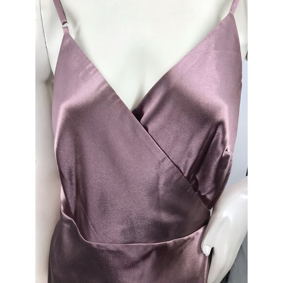 Birdy Grey Women's Dark Mauve Shiny Satin Wrap Formal Bridesmaid Dress Size M - Picture 11 of 14